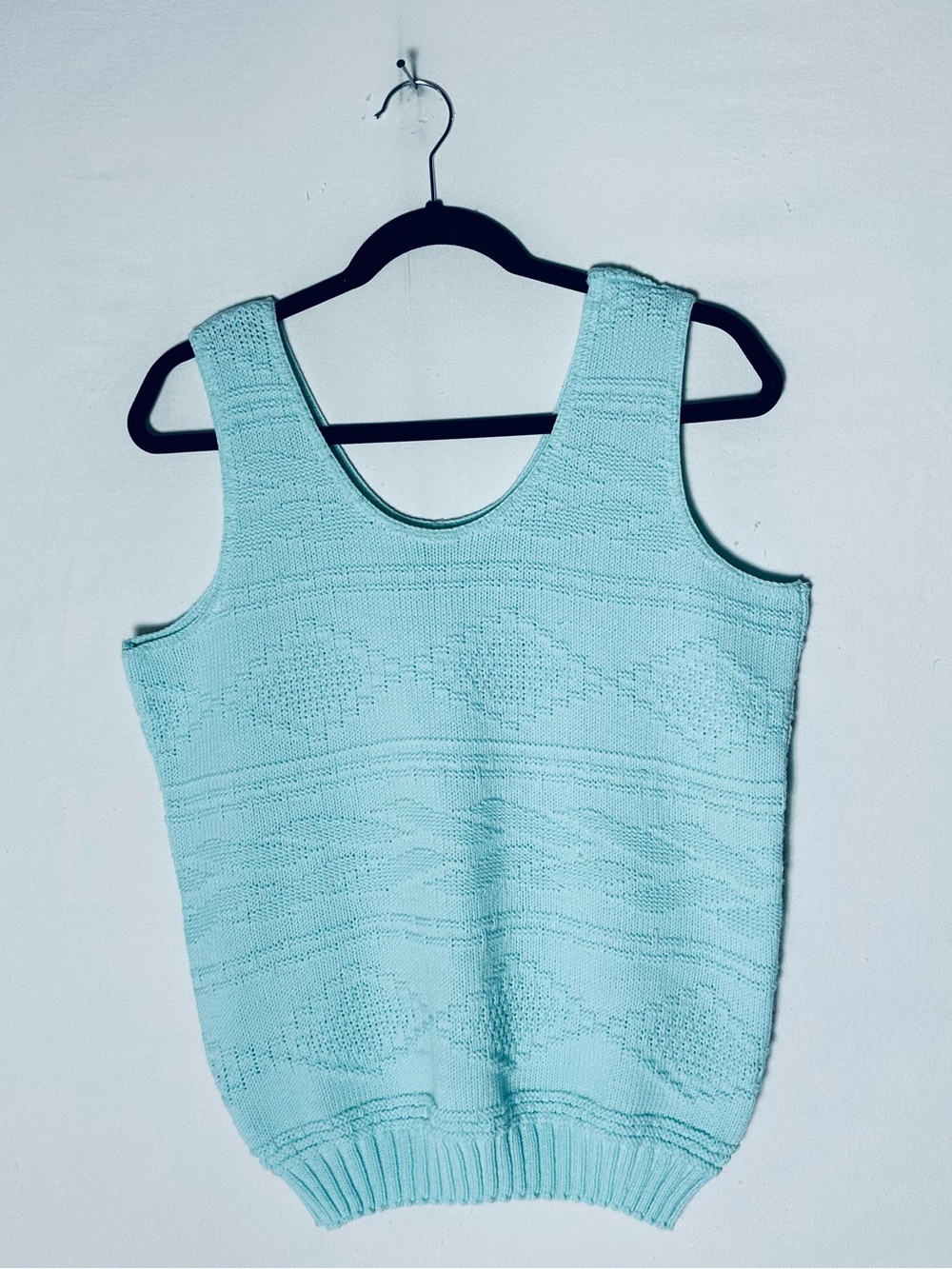 Vintage Jessica Mint Green Diamond Pattern Sleeveless Knit Sweater Tank Top L
